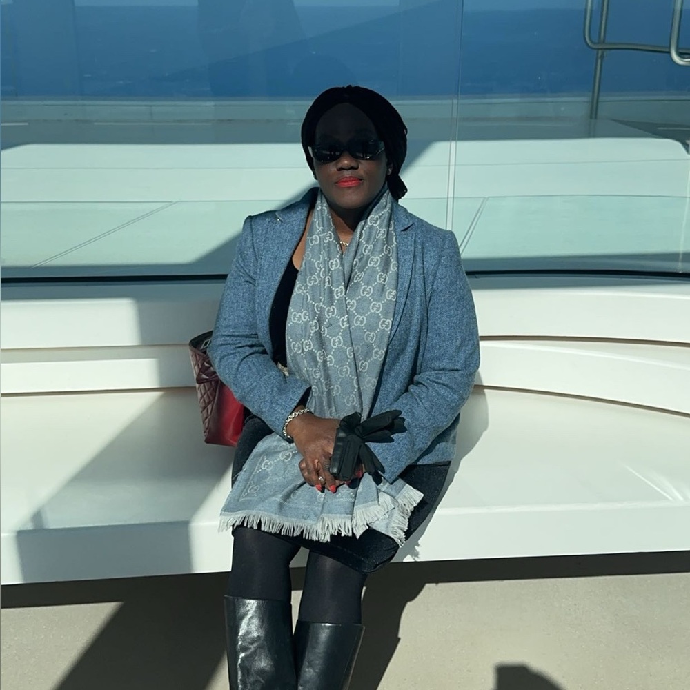 Gucci Gray and Blue Patterned Scarf